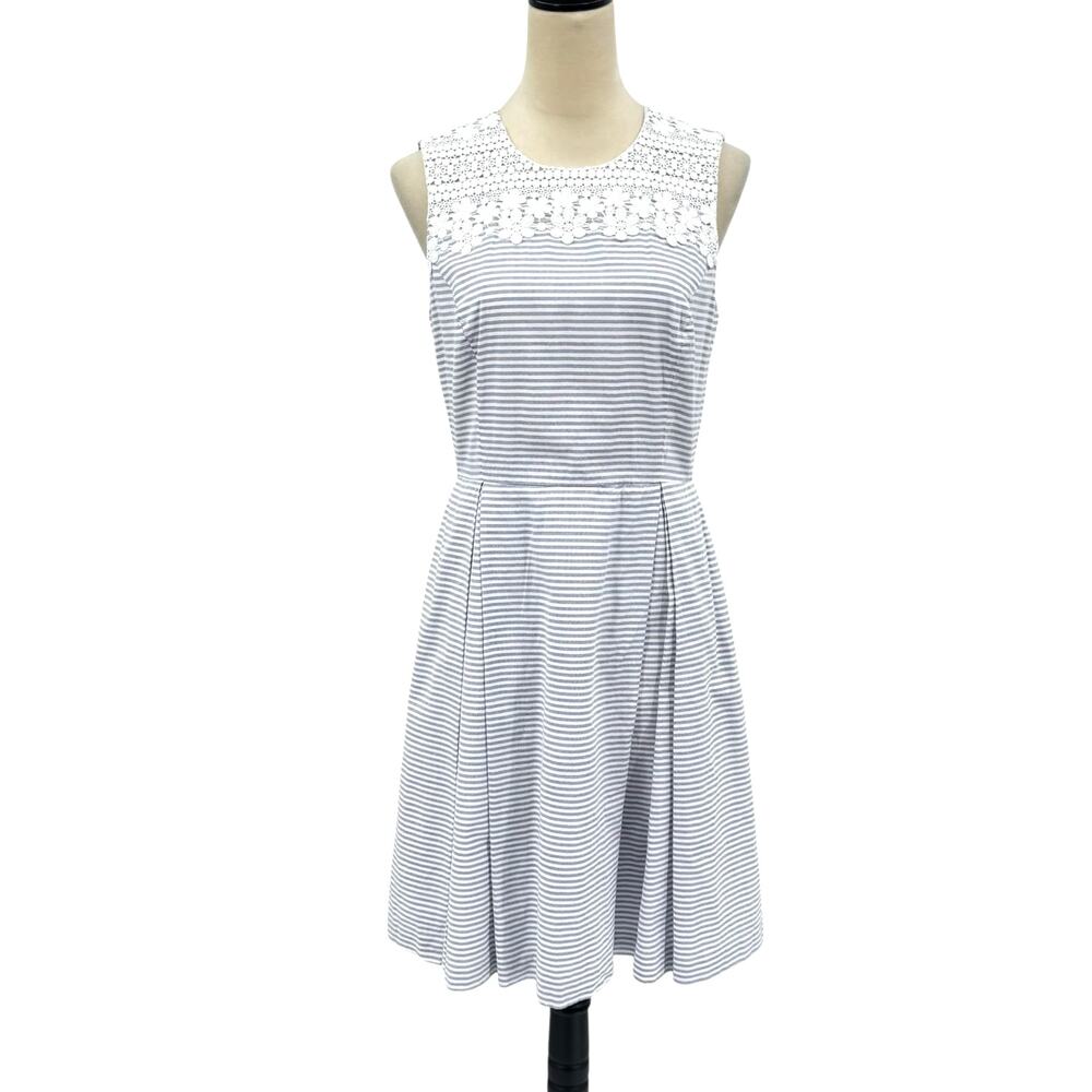 Tommy Hilfiger Blue & White Stripe Flower Lace Sleeveless Fit & Flare Dress